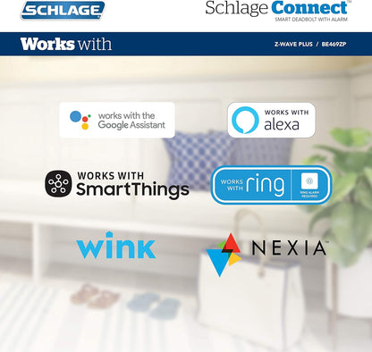 Schlage BE469ZP CAM 622 Connect Smart Deadbolt with Alarm with Camelot Trim in Matte Black, Z-Wave Plus Enabled