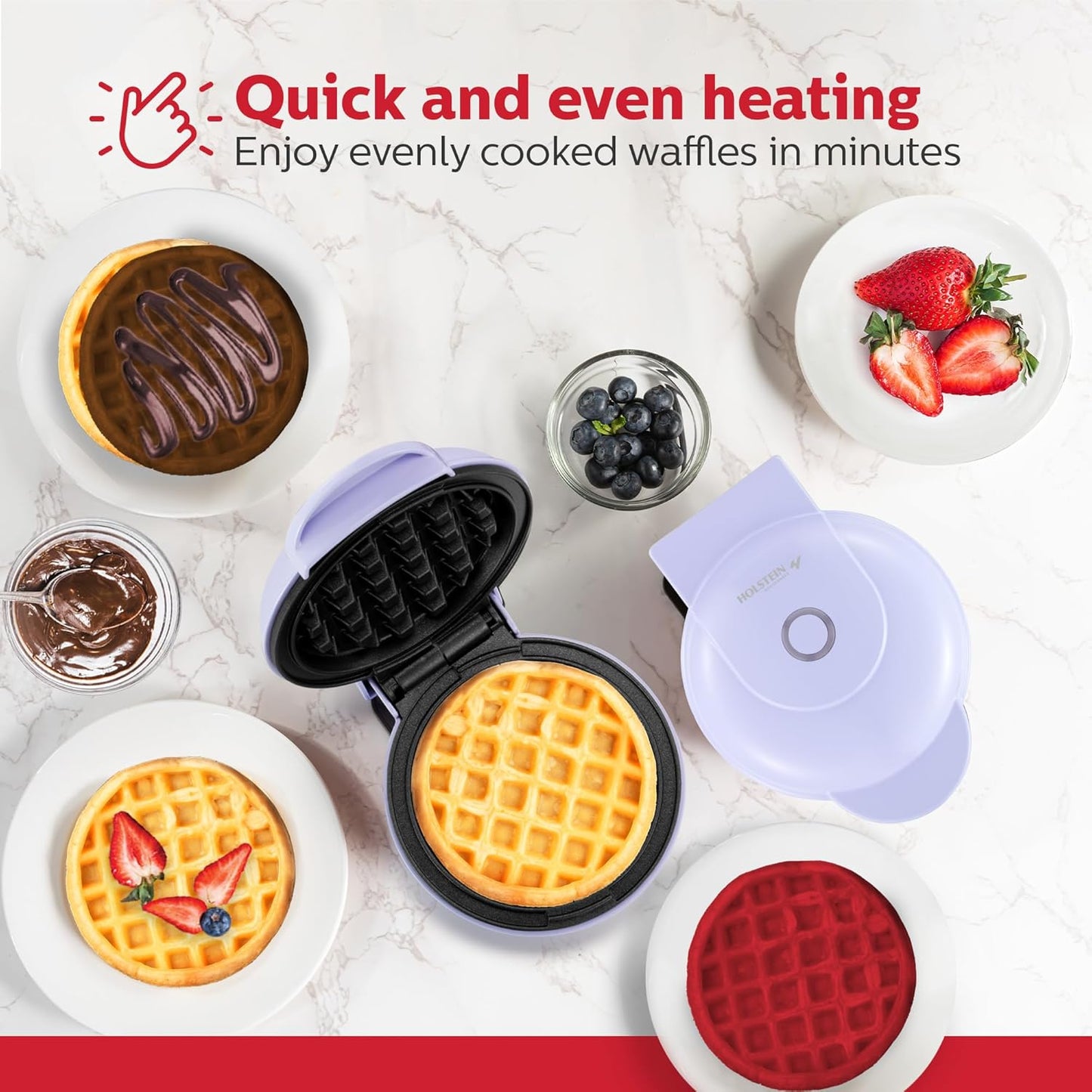 Holstein Housewares Personal/Mini Waffle Maker, Non-Stick Coating, Lavender - 4-inch Waffles in Minutes, Ideal for Breakfast, Brunch, Lunch or Snacks