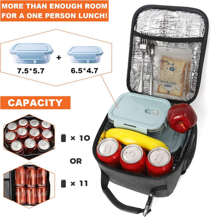 Lunch Box for Men Women Adults Small Lunch Bag for Office Work Picnic - Reusable Portable Lunchbox, Black