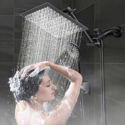 COSYLAND Rain Shower Head with Handheld - 304 Stainless Steel High Pressure 8 inch Square Rainfall Showerhead Combo with 5 Spray Mode 11 inch Extension Adjustable Arm & 60 inch Hose - Chrome