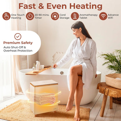 SereneLife Towel Warmer Bucket – Large Capacity WiFi Towel & Blanket Heater, Holds 2 Large Towels, PJ’s & Robes, Single-Touch Control, Auto Shut-Off (Gold) – Luxurious Winter Comfort