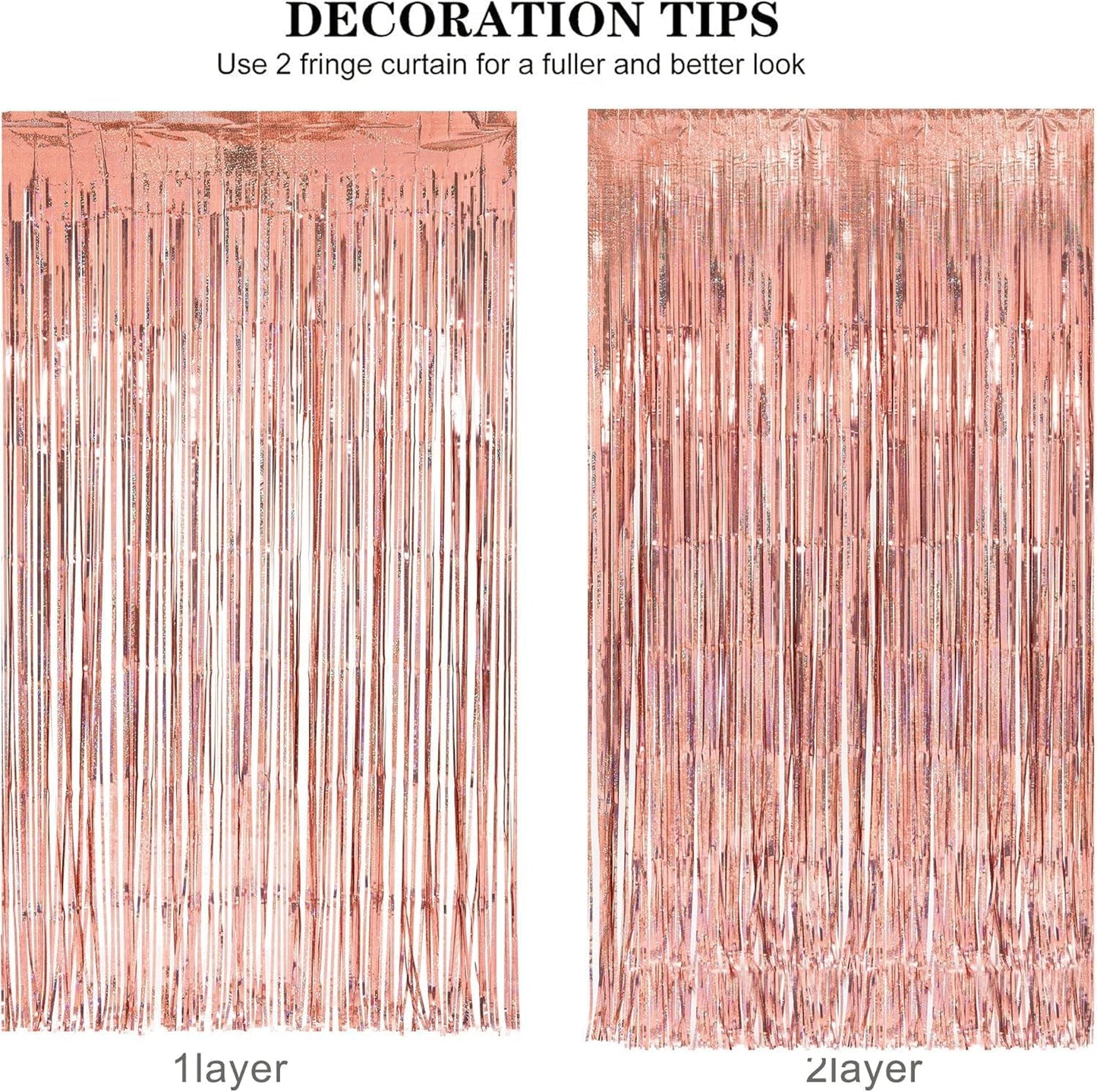 BRAVESHINE Pink Glitter Tinsel Foil Fringe Curtain - 2 Pcs 3.2x8.2 ft Metallic Party Supplies Photo Backdrop for Girl Princess Birthday Unicorn Bachelorette Butterfly Bridal Shower Party Decorations