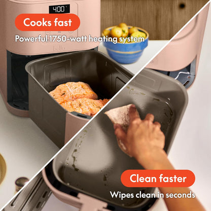 bella 4Qt Slim Air Fryer, Fits-anywhere Kitchenware, EverGood Ceramic Nonstick Coating, Adjustable Temperature, 6 Preset Cooking Options, 60 Min Auto Shutoff w Audible Tone, 3.3lb Capacity, Surf