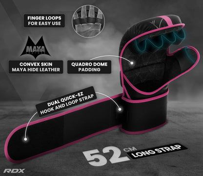 RDX MMA Gloves Sparring Grappling, Hybrid Open Palm Martial Arts Mitts Men Women, Maya Hide Leather Wrist Support, Cage Fighting Combat Sports, Muay Thai Training, Punching Bag and Kickboxing