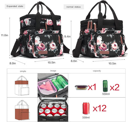 Lunch Bag Women Insulated Lunch Box for Work, Purple Expandable Large Lunch Bags, Leakproof Double Deck Lunch Box Cooler Bag（Purple）