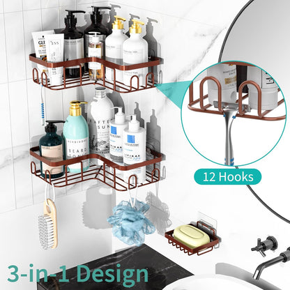 MOFOROCO 3-Pack Shower Caddy Corner Basket Shelf with Soap Holder, No Drilling Traceless Adhesive Shower Wall Shelves, Black Bathroom Shower Storage Organizer（ for 90-Degree Right-Angle Walls）
