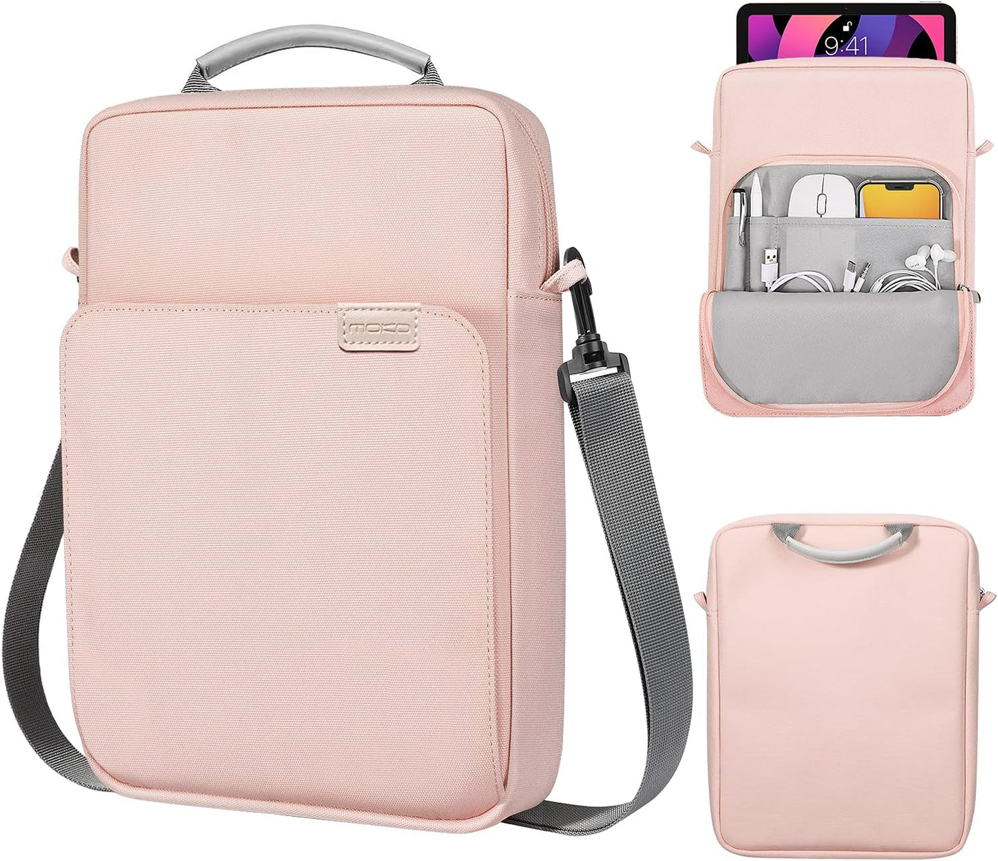 MoKo 13.3-14 Inch Laptop Sleeve Bag Fits MacBook Pro M3/M2 14" 2023, MacBook Pro 13" M2, New MacBook Air 13.6" M3/M2 2024/2022,Tab S8 Ultra 14.6",Handle Carrying Case with Shoulder Strap, Black & Gray - PuriLite