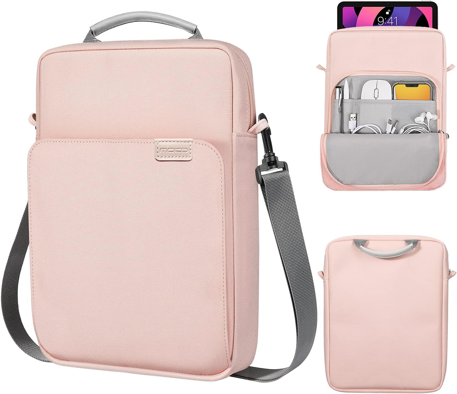 MoKo 13.3-14 Inch Laptop Sleeve Bag Fits MacBook Pro M3/M2 14" 2023, MacBook Pro 13" M2, New MacBook Air 13.6" M3/M2 2024/2022,Tab S8 Ultra 14.6",Handle Carrying Case with Shoulder Strap, Black & Gray - PuriLite
