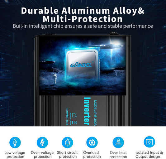 300W Power Inverter DC 12V to AC 120V Car Power Converter Adapter with 2x2.4A USB Ports and LED Display Dual AC Outlets【3YRS Warranty】 Black - PuriLite