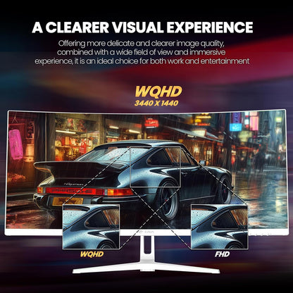 CRUA 34 Inch Curved Gaming Monitor 144HZ, White 21:9 Ultra Wide PC Monitor 1500R WQHD 3440X1440P 120% sRGB Computer Display/VA Panel/PIP& PBP/HDMI2.0 & DP1.4/Tilt Adjustment/Wall Mountable