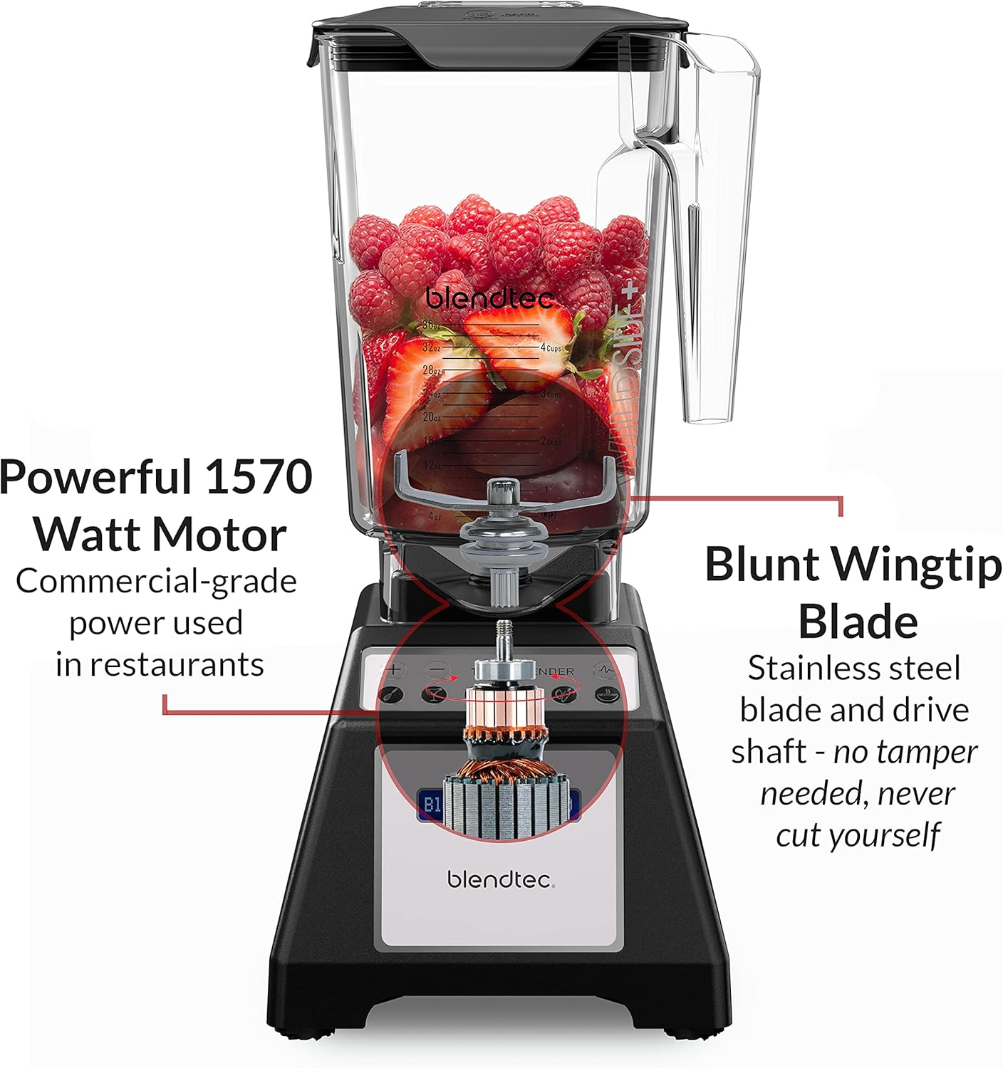Blendtec Total Classic Original Blender and 75 oz FourSide Blender Jar - Kitchen Blender Bundle - Red