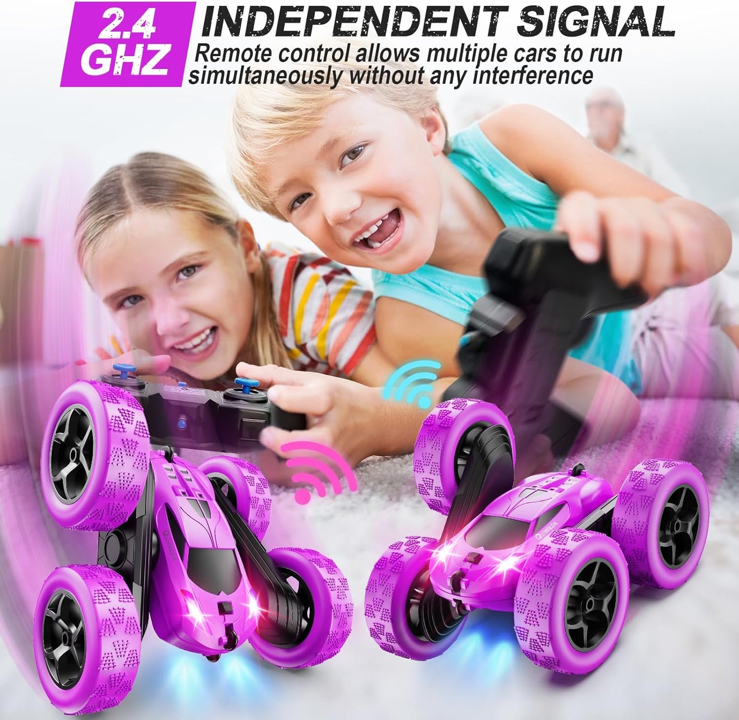 QUNREDA Remote Control Car for Kids Ages 6+, RC Cars Stunt Car Toy 4WD Double Sided 360° Rotating Remote Control with Headlights, Birthday Xmas Gifts for Boys 6 7 8 9 10 11 12 1-Blue