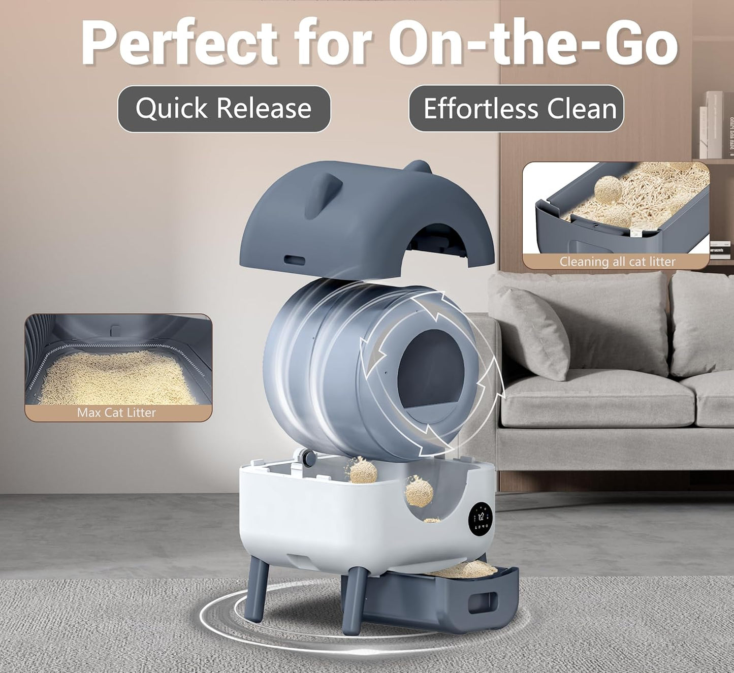 Self-Cleaning Cat Litter Box, Extra Large 110L Automatic Litter Box, App Control-No Scoop, Odor-Free, Large Electric Kitty Litter-Boxes for Multi-Cat, Includes Mat, 2 Garbage Bags