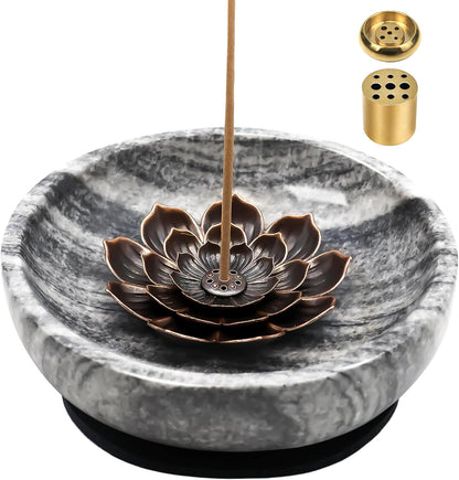 Super Large Handmade Marble Incense Holder for Sticks and Cones – 9-Hole Multi-Functional Incense Burner, Heavy Natural Stone Home Decor, 5.91 Inch Round Design - PuriLite