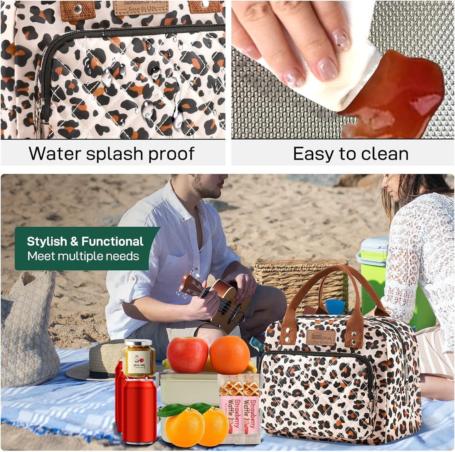 HOMESPON Lunch Bag for Woman Man Adults with Front Pocket Insulated Lunch Tote Lunch Box Container for Work Picnic or Travel(Black)