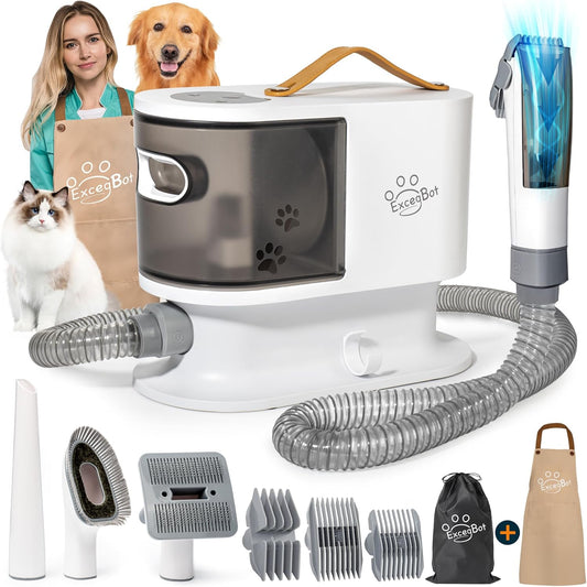 Excegbot Dog Grooming Vacuum, 12kPa Low Noise Pet Hair Vacuum with 2L Dust Cup – 99% Hair Removal for Dogs & Cats, Includes 5 Proven Grooming Tools for Home Cleaning
