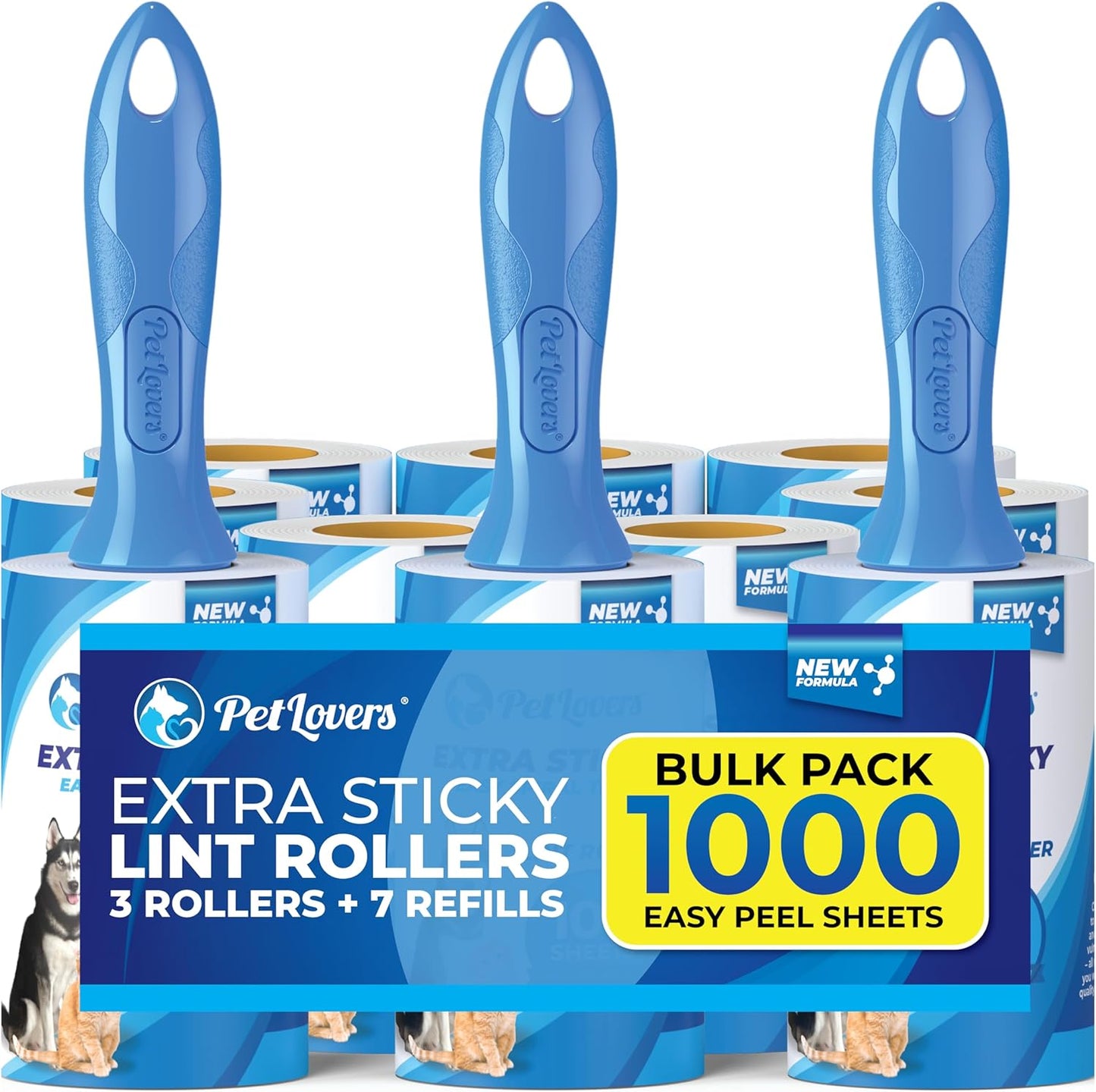 PetLovers Extra Sticky Lint Roller Mega Value Set for Pet Hair Removal, Dog and Cat Lint Remover (1 Pack Reusable)