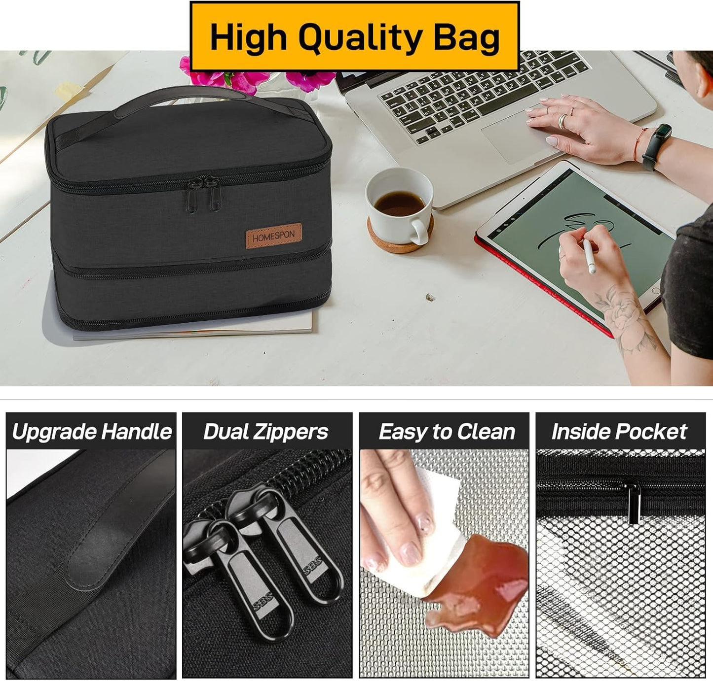 HOMESPON Expandable Lunch Bag for Men Women Insulated Lunch Box Holder with Handle for Picnics Work Travel (Blue)