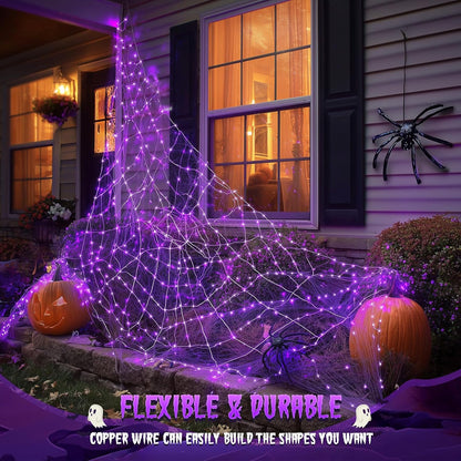 Solar Halloween Decoration Lights, JMEXSUSS 2 Pack 33FT 100 LED Orange and Purple Halloween String Lights, Halloween Lights with 8 Modes for Halloween Tree Yard Outdoor Spooky Party Garden Decorations