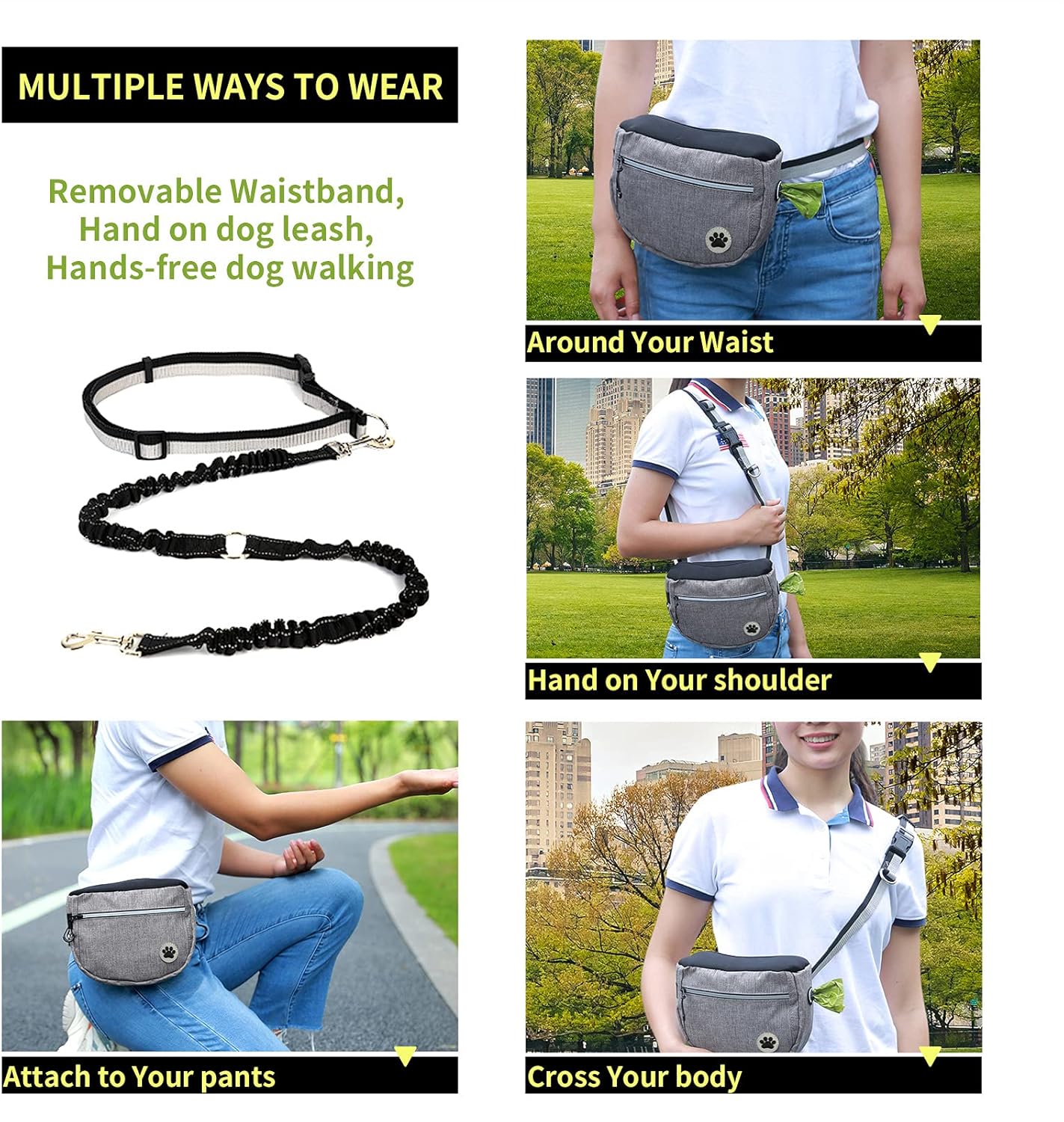 wefenad Large Capacity Dog Snack Bag Dog Treat Pouch Dog Training Pouch Bag with Adjustable Waistband Pet Training Pocket Bag hU