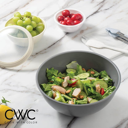 COOK WITH COLOR Mixing Bowls with TPR Lids - 12 Piece Plastic Nesting Bowls Set Includes 6 Prep Bowls and 6 Lids, Microwave Safe Mixing Bowl Set (Green)