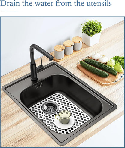 BEHOK 2 Pack Silicone Sink Protector for Kitchen Sink Bathroom Sink 13.58"x 11.6" Sink Mat, Non-Slip and Durable Silicone Sink Grid, Rear Drain (Gray)