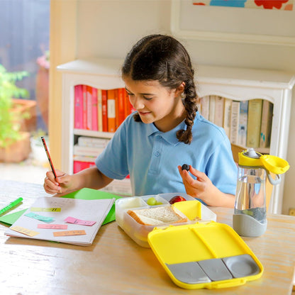 b.box 5-Compartment bento Style Lunch Box for Kids, Toddlers, Childrens, BPA-Free Food Storage Container with Cooler Pack, ON-The-GO Food Box with Handles Included Custom Divider, Lemon Twist