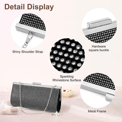 DTGN Evening Bags Clutch Purses for Women Formal, Rhinestone Purse Handbag Crossbody Bag Shoulder Bag for Wedding Guest Party