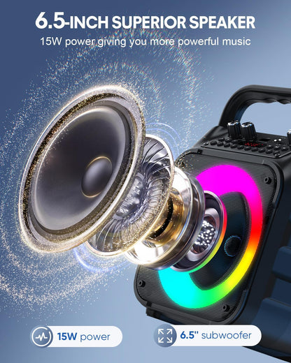 Karaoke Machine for Adults Kids, Portable Bluetooth Karaoke Speaker with 2 Wireless Microphones System with Lights, PA System for Home Party Supports USB/TF/REC/FM/AUX(No Screen Included)