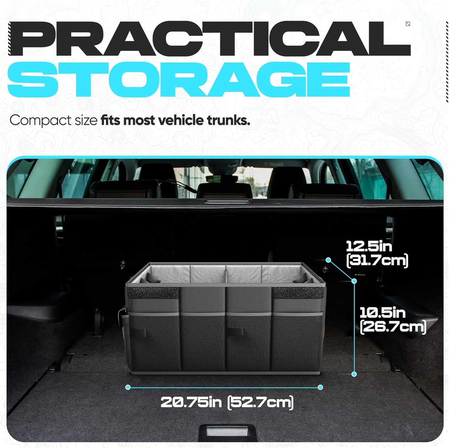 FORTEM Car Trunk Organizer, Collapsible Multi Compartment Car Organizer, Foldable SUV Storage for Car Accessories for Women Men, Non Slip Bottom, Securing Straps, Soft Cover 50L (Black, Standard)