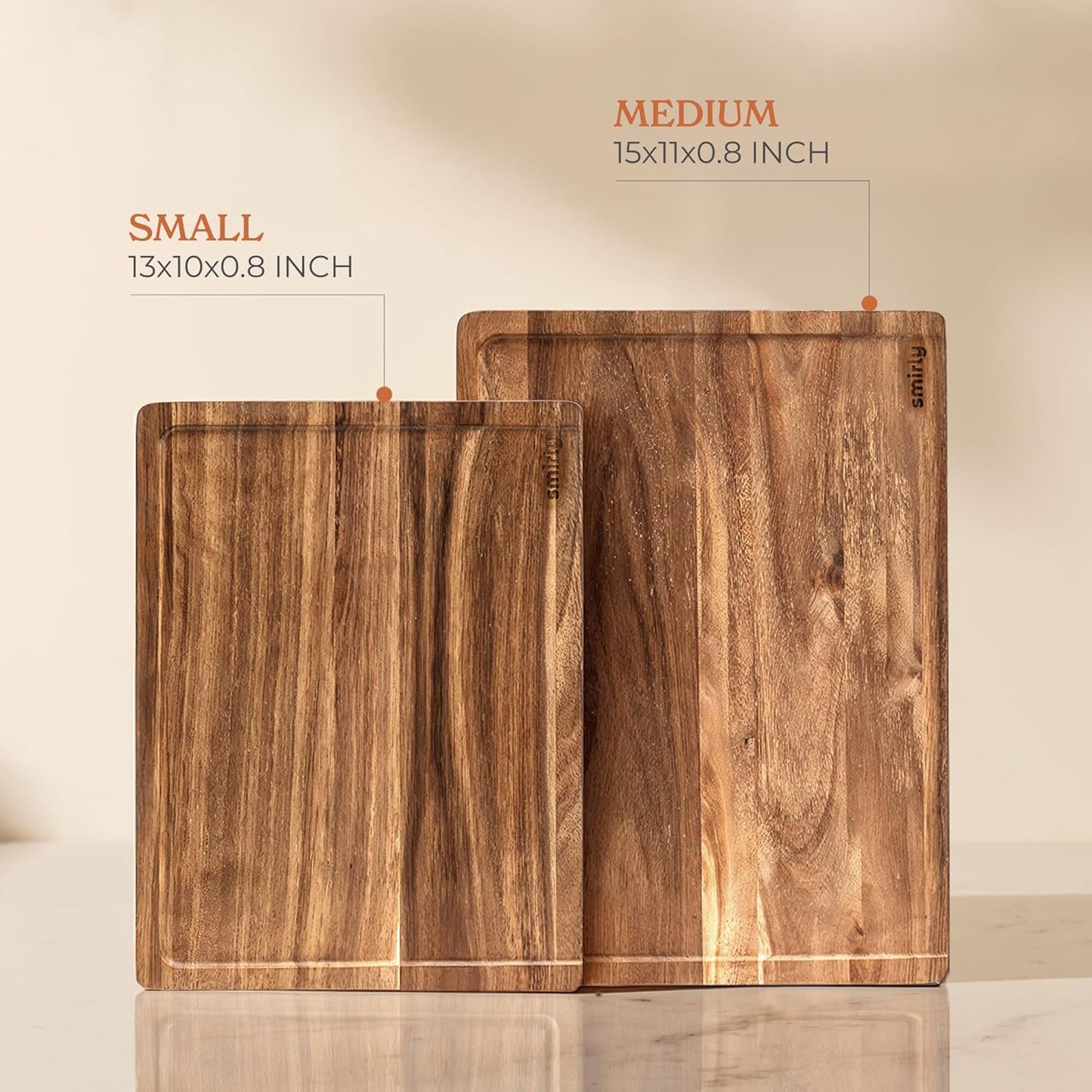 SMIRLY Wood Cutting Boards For Kitchen Meal Prep & Serving, Bamboo Cutting Board Set, Charcuterie Chopping Boards and Wooden Cutting Boards for Kitchen