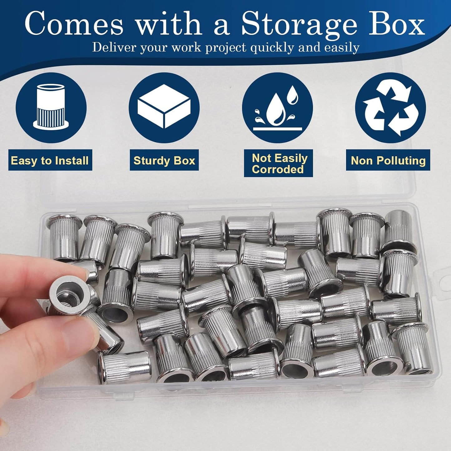 Vifmy Metric & SAE Rivet Nut Assortment Kit(420 Pcs),m3 m4 m5 m6 m8 m10 m12#6-32#8-32#10-24 1/4"-20 5/16"-18 3/8"-16 UNC Flat Head Rivnut Set,Zinc Plated Finish Carbon Steel Nutsert