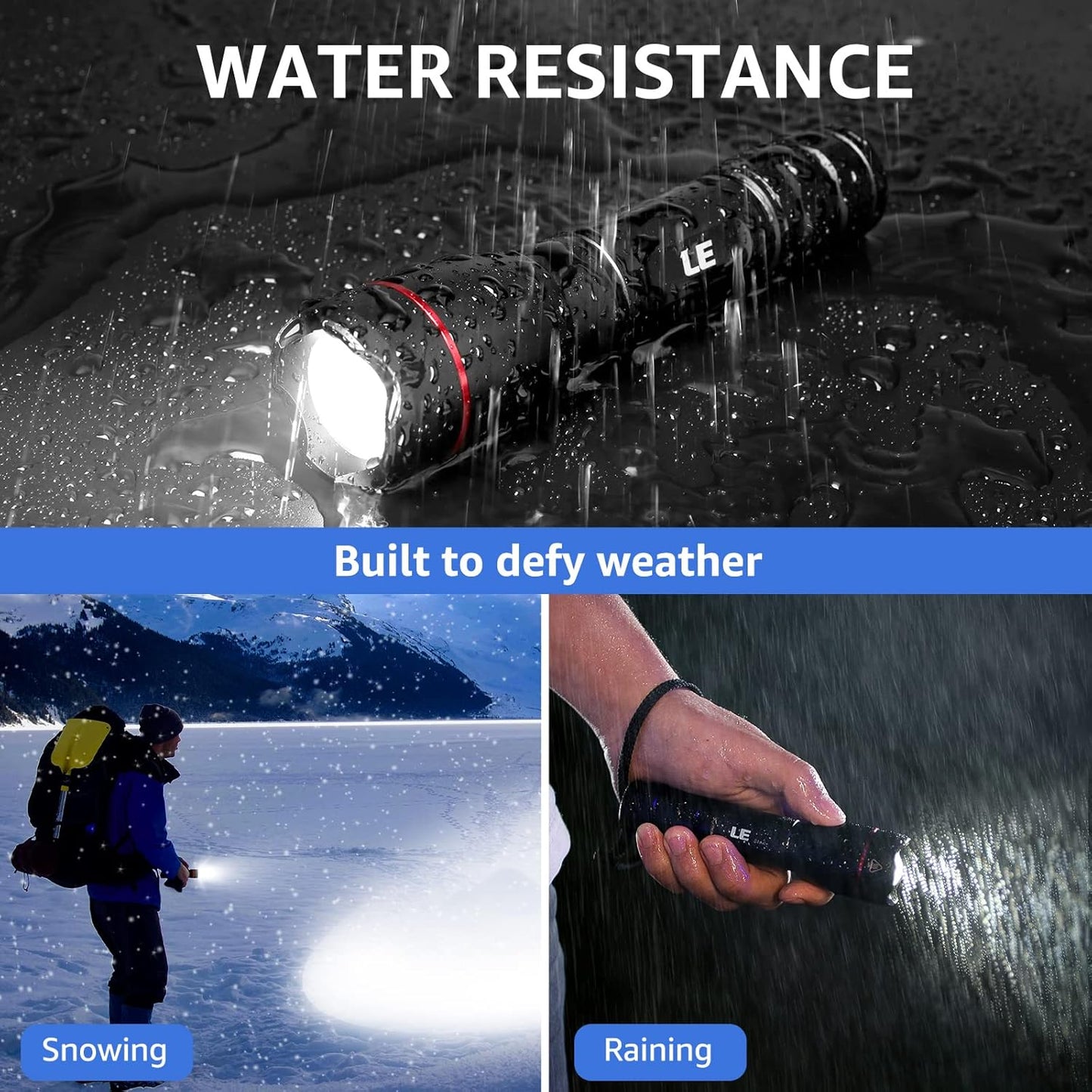 LE Rechargeable Flashlight, LED Flashlight 1000lm USB Tactical Flashlight Rechargeable Ultra Bright, Waterproof Flashlight with 5 Lighting Modes, Zoomable LED Torch Light for Camping, Running, Walking