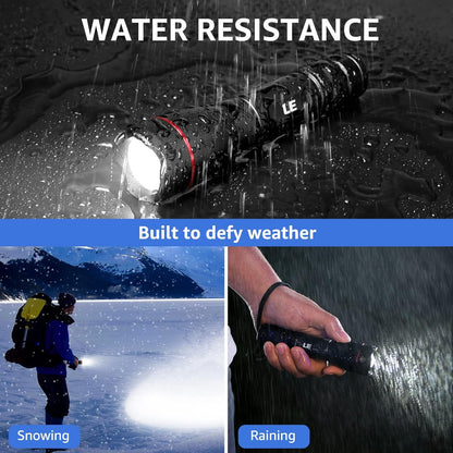 LE Rechargeable Flashlight, LED Flashlight 1000lm USB Tactical Flashlight Rechargeable Ultra Bright, Waterproof Flashlight with 5 Lighting Modes, Zoomable LED Torch Light for Camping, Running, Walking