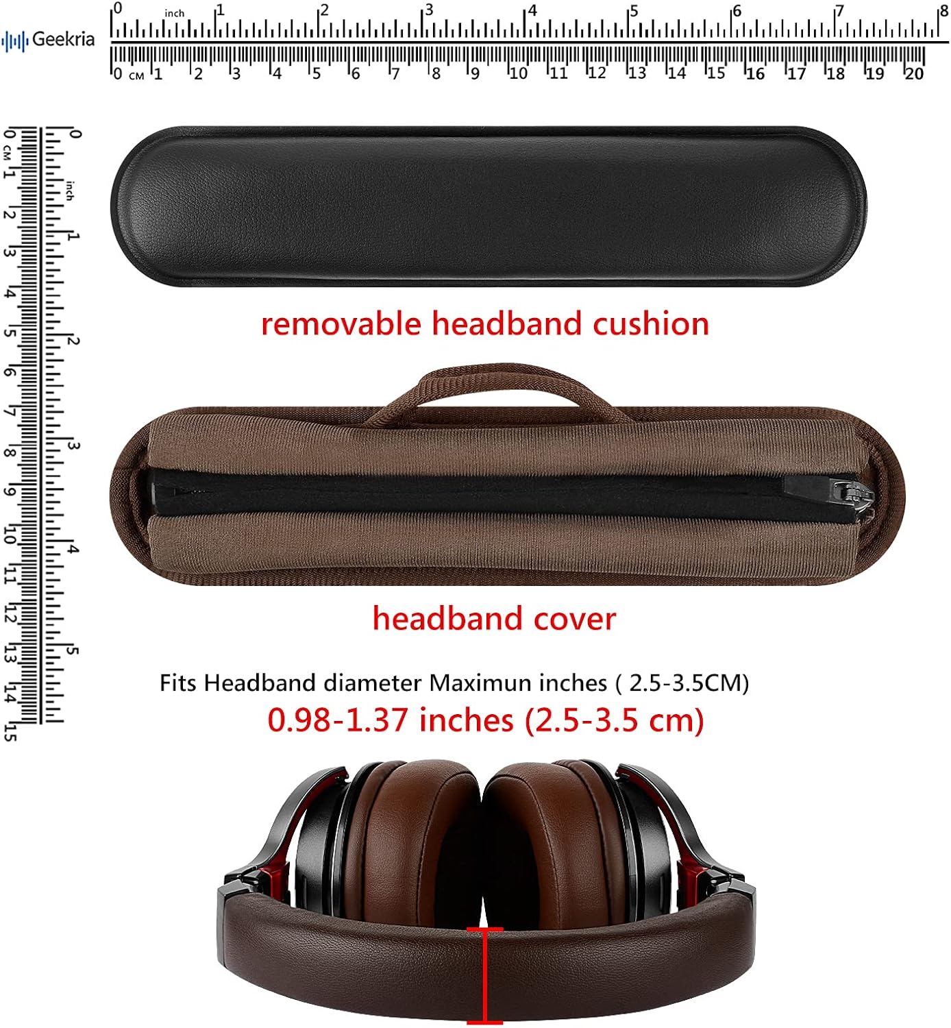Geekria Hook and Loop Headband Cover + Pad Set, Protector with Zipper Closure Compatible with Medium Sized Headphones, Easy DIY Installation (Protein Leather/Black)