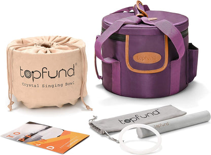 TOPFUND F Note Crystal Singing Bowl Heart Chakra 8 inch with Heavy Duty Carrying Case and Suede Striker