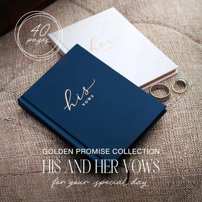 Wedding Vow Books His and Hers – Perfectly Sized, Hardcover Vow Booklets with Gold Foil Lettering – Vows Book Her & Him, Wedding Essentials Idea, Wedding Registry Gifts (Black Ivory, Gold)