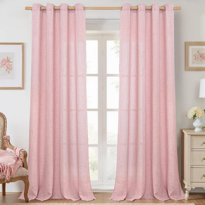 YoungsTex Natural Linen Curtains 84 Inch Long for Living Room Bedroom Grommet Top Light Filtering Privacy Linen Textured Window Semi Sheer Drapes, 2 Panels, 52x84 Inch, Natural