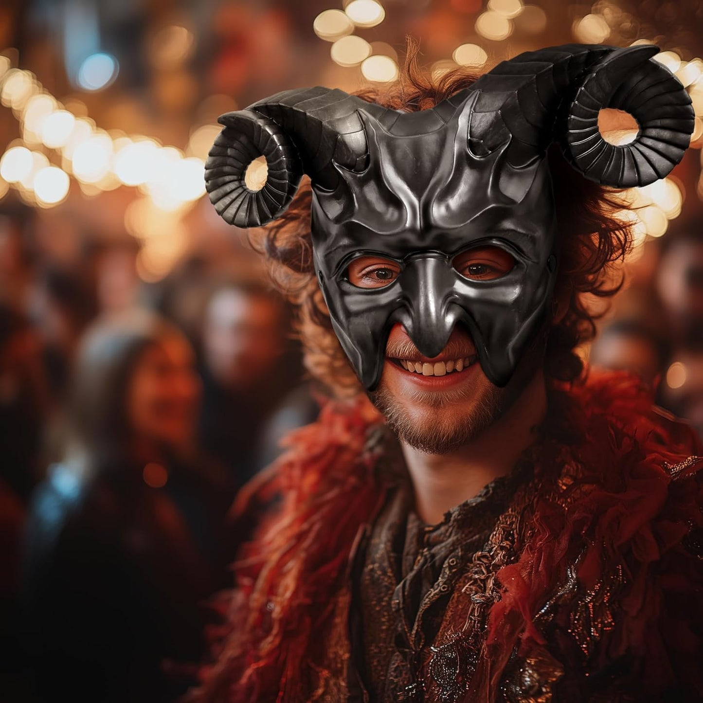 MCJC Devil Goat Horned Mask, Halloween Cosplay Props, Adult Half Face Masquerade Mask, 4 Colors