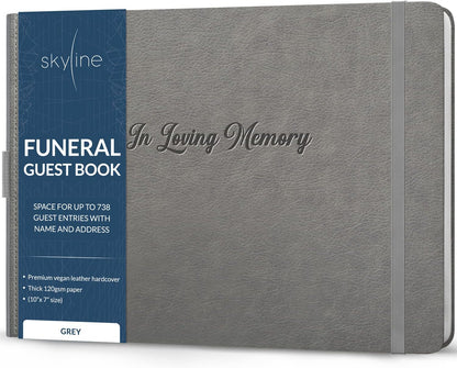 Skyline Funeral Guest Book for Memorial & Funeral Services – in Loving Memory Guest Sign in Book for Funerals – 738 Guest Entries with Name & Address, 129 Pages, Hardcover, 10x7″ (Purple) - PuriLite