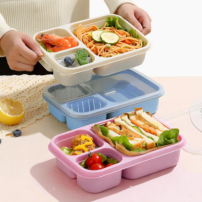 4 Pack Bento Box Lunch Boxes, BPA-Free Reusable Snack Box Containers for Kids Adults, 3 Compartment Meal Prep Containers with Lids, Stackable for School, Work, and Travel (Multicolor-3Compartments)