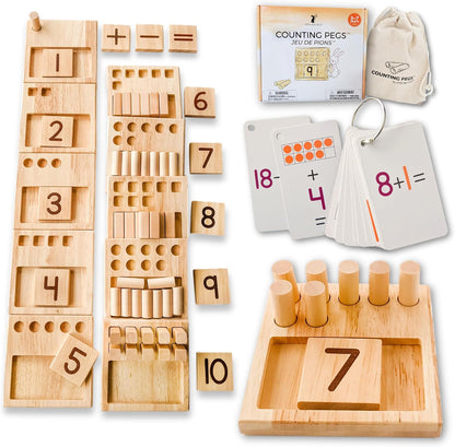 LITTLE BUD KIDS Counting Pegs Ten Frame Math Game - Number Peg Boards with Addition & Subtraction Flash Cards, A Number Learning Resources Toddler Math Puzzle & Kindergarten Montessori Toy
