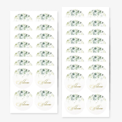 Mobiusea Creation Welcome Stickers | 2 inch | Gold Foil | 60pcs Waterproof Greenery Welcome Bag Stickers for Wedding, Bridal Shower, Birthday, Baby Shower, Party Gift Bags