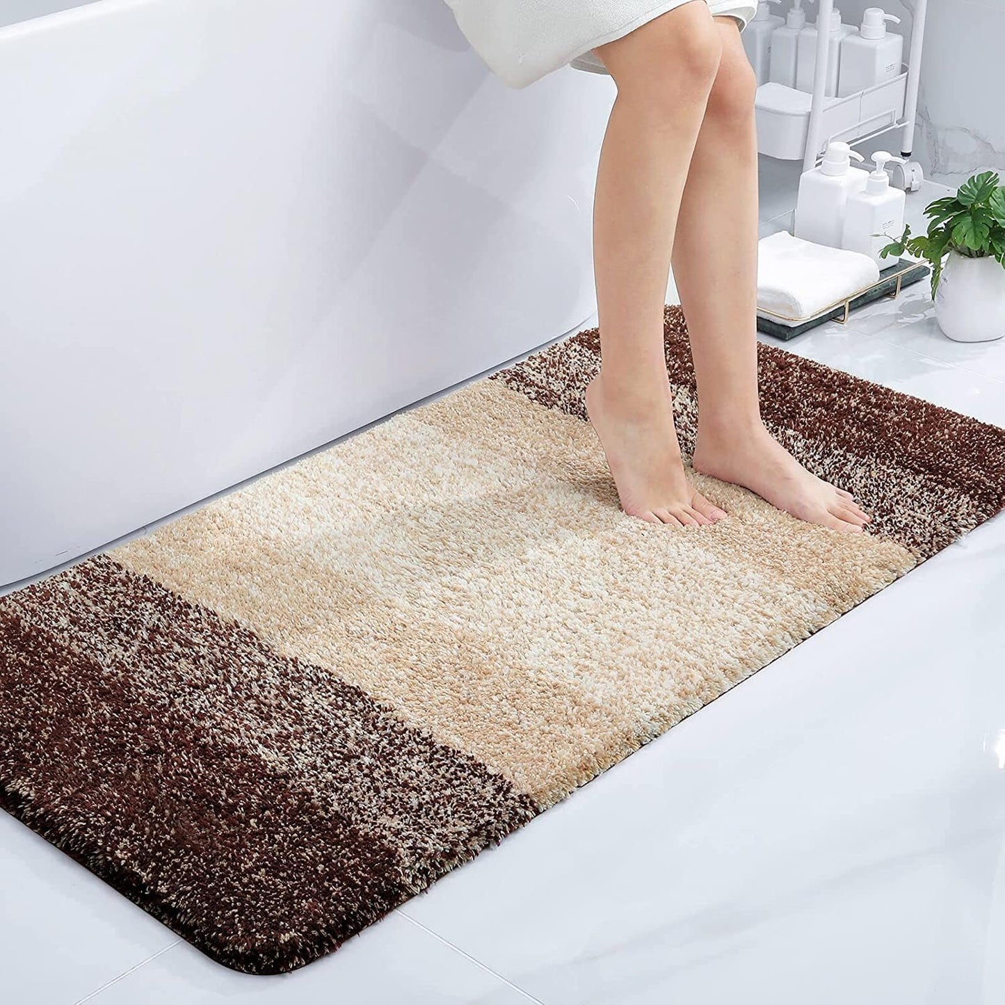 OLANLY Luxury Microfiber Bath Mat, Extra Soft and Absorbent Bathroom Mat, Non-Slip Plush Shaggy Bathroom Rug, Machine Wash Dry, Bath Rugs for Bathroom Floor, Tub and Shower, 16x24, Grey