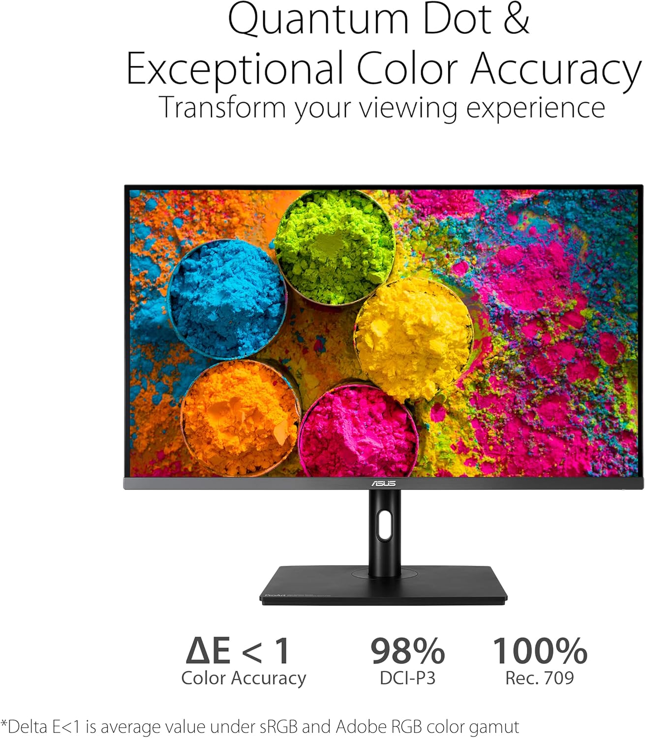 ASUS ProArt Display PA279CV 27” 4K HDR UHD (3840 x 2160) Monitor, IPS, 100% sRGB/Rec. 709, ΔE < 2, USB-C DisplayPort HDMI USB hub, Calman Verified, Eye Care, Tilt Pivot Swivel Height Adjustable