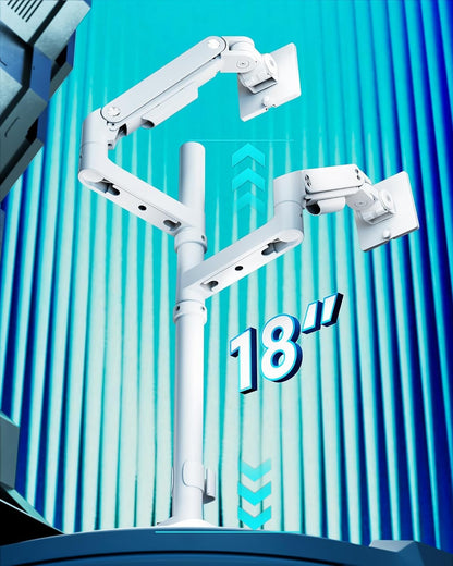 ARES WING Dual Monitor Arm for Ultrawide Heavy Duty Curved Monitor Stacking, Fits 17-49 Inch, Vertical Gas Spring Double Monitor Mount with USB, Adjustable Dual Monitor Mount for Desk, White