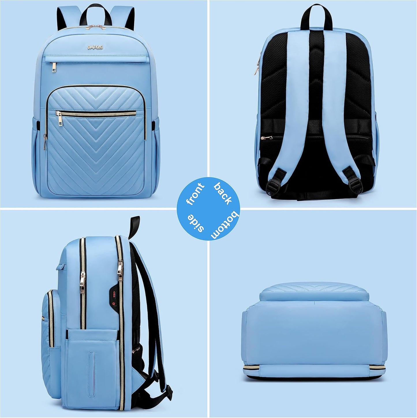 Laptop Backpack for Women Men, Water Resistant Travel Work Backpacks Purse Stylish College Business Teacher Nurse Computer Bag, Fits 17.3" Laptop Light Blue