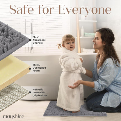 Soft Plush Chenille Bathroom Rug, Absorbent Microfiber Bath Mat, Machine Washable, Non-Slip Grip, Quick-Dry, Thick Shag Carpet Great for Bath, Shower Floor, Bedroom, or Door Mat (Beige, 17x24)