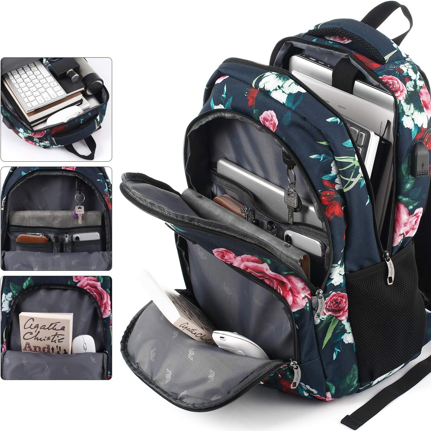 Backpack for Teen Girls,Boys School Backpack for Women with USB,College Backpack,Big Flower