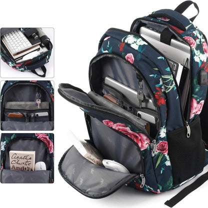 Backpack for Teen Girls,Boys School Backpack for Women with USB,College Backpack,Big Flower